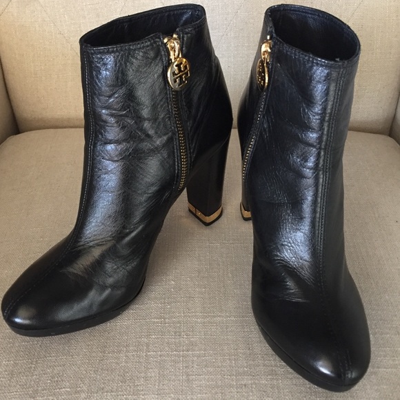 tory burch black leather booties